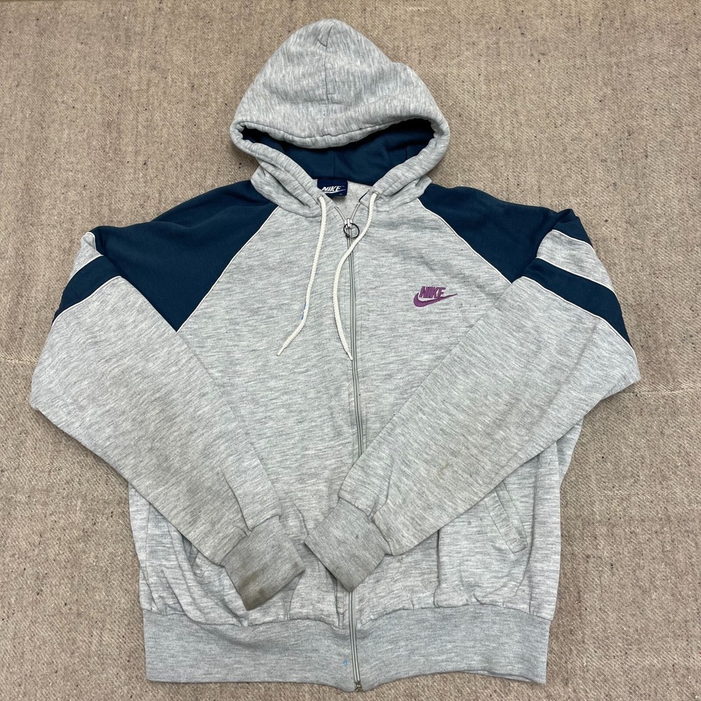 Vintage Zip Up Hoodie Men XL Grey 1980s Nike